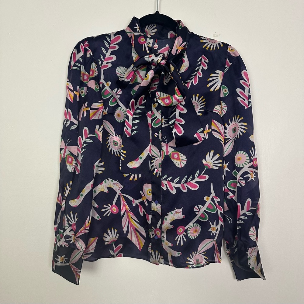 Celia B Zazel Printed Tie Neck Blouse Top